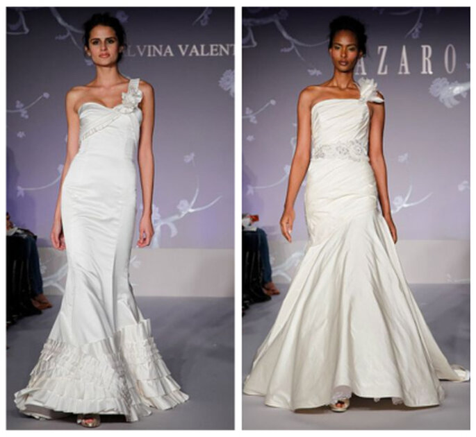 Vestidos de novia con un solo tirante, propuestas de Alvina Valenta y Lazaro 2012