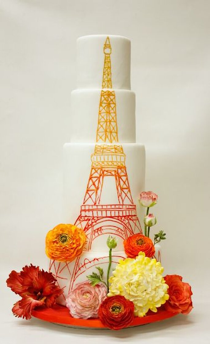 Colorido, delicioso e arrebatador: assim é este bolo de casamento, inspirado na cidade-luz.
