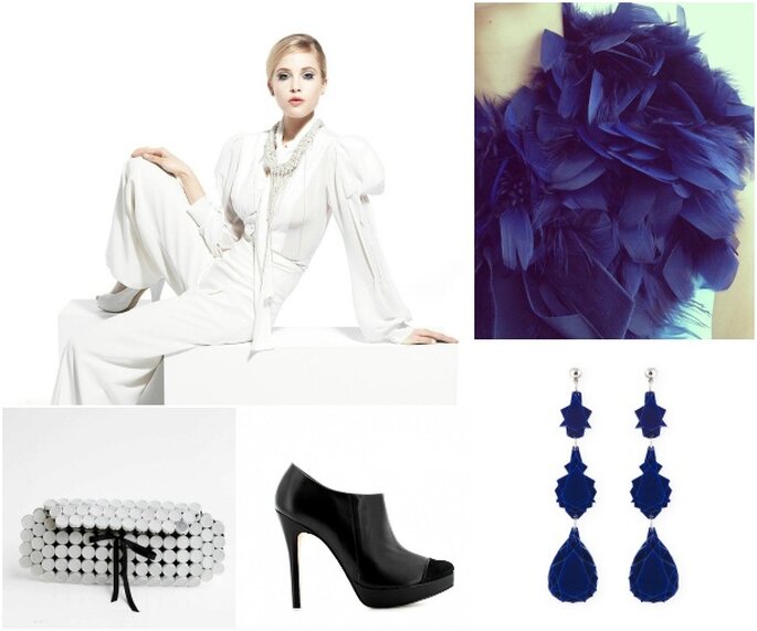 Fotos: Fato de noiva - YolanCris 2013; estola azul - Maçã de Adão;brincos azuis - Baguera; sapatos pretos - Zillian; clutch branca - Há de Haver