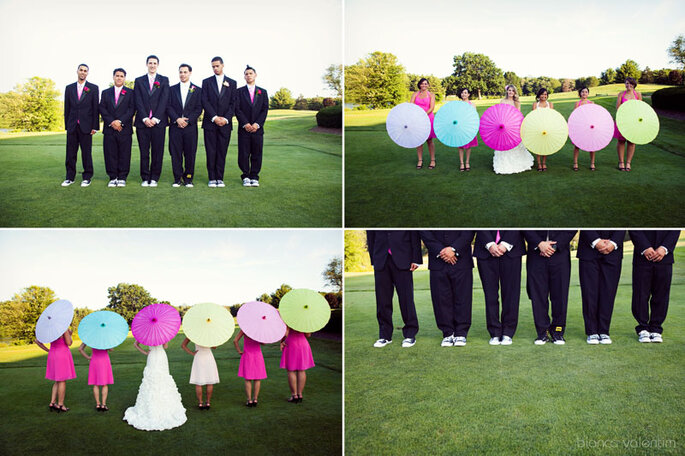 Las fotos de tu boda tendrán un toque muy especial con sombrillas de colores. Foto: Bianca Valentim