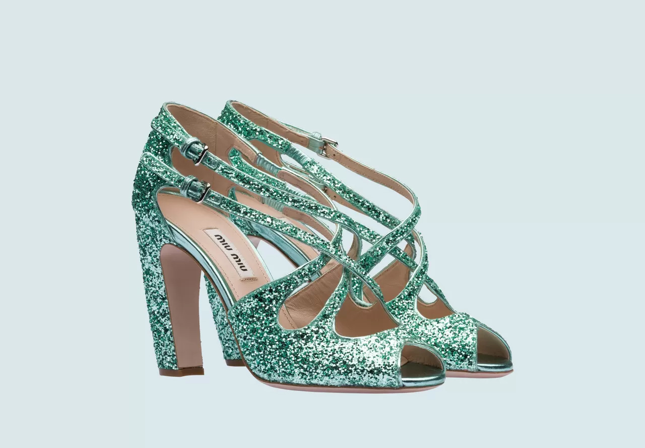 Glitter Fabric Open Toe Sandals, miu miu