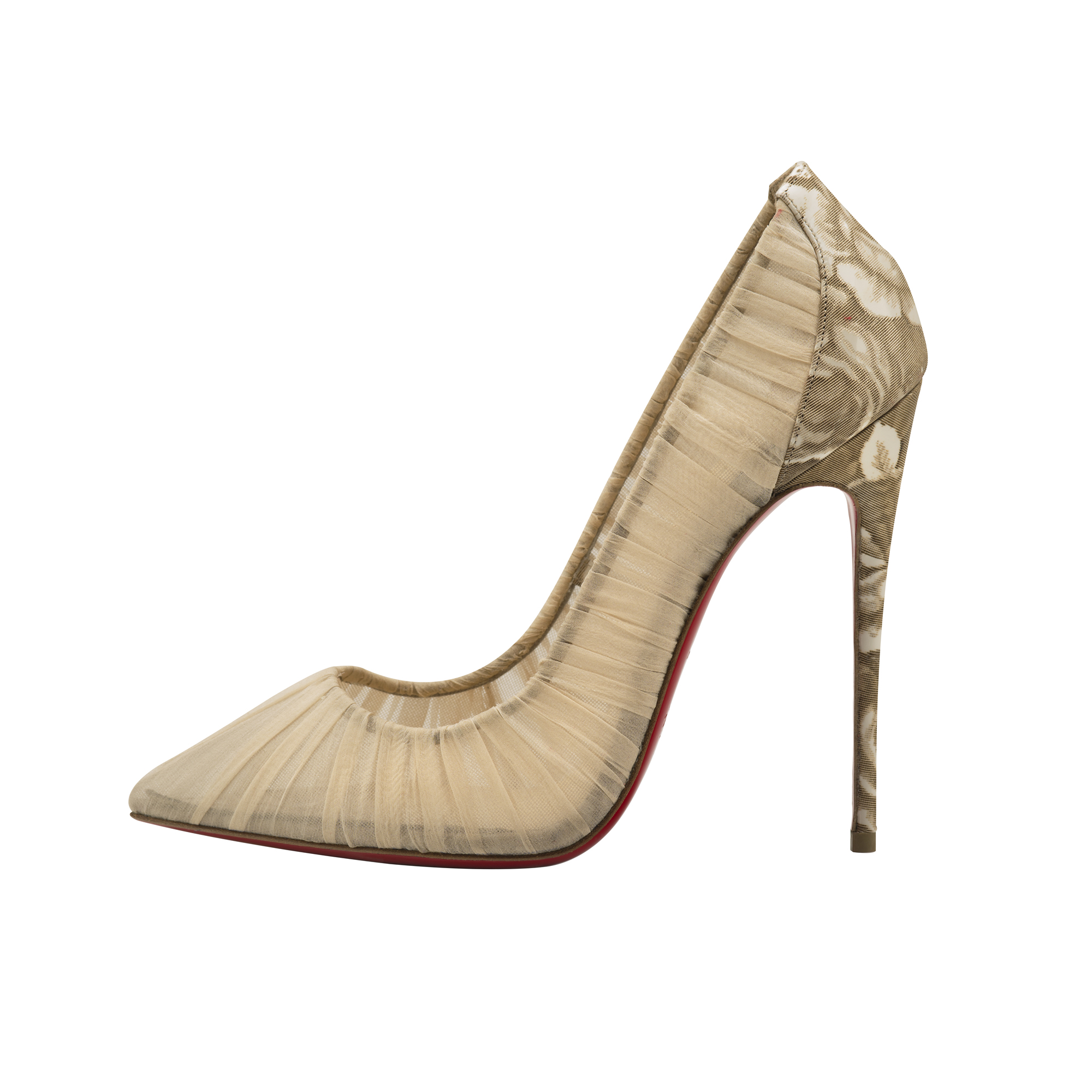 Christian Louboutin Follie Draperia 120 Chiffon Patent Porcelaine Beige.