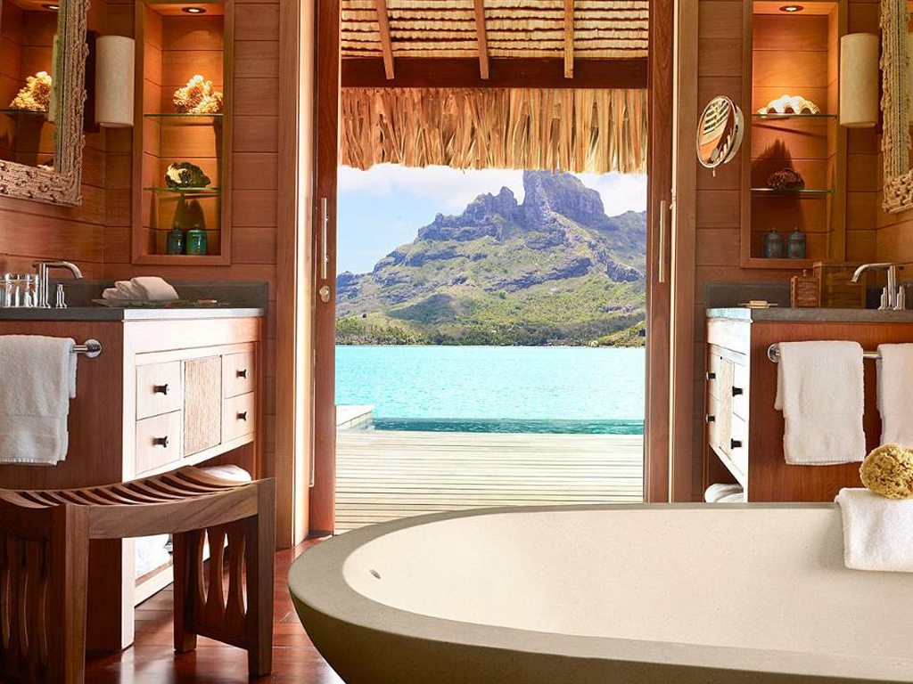 Os dois embarcaram num jacto particular para uma viagem romântica poucas horas após oficializarem a união. Foto:  Four Seasons Resort Bora Bora