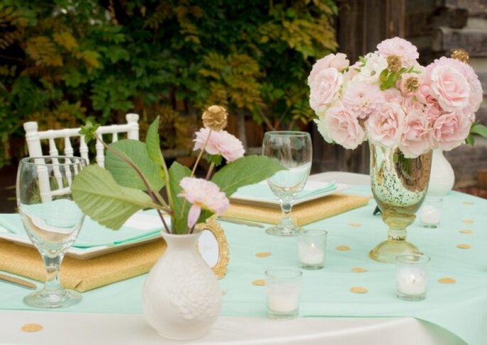 Romántica decoración de boda en colores menta, rosa y dorado - Foto Twila's Photography Romántica decoración de boda en colores menta, rosa y dorado - Foto Twila's Photography