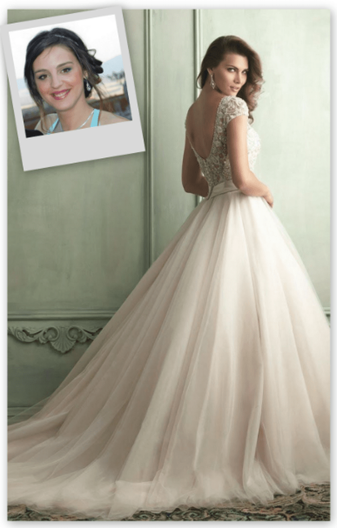 Gostava que o meu vestido de noiva fizesse sentir-me única num dia tão especial. A minha escolha seria este modelo porque é um vestido que não poderia usar noutra ocasião que não fosse no meu casamento: é perfeito!
Vestido de noiva de Allure Bridals. Credits: Allure Bridals