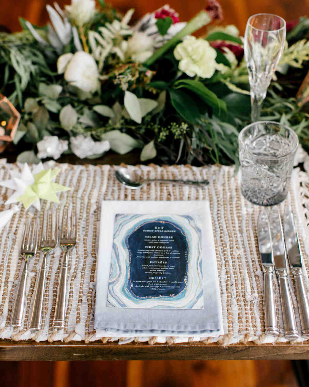 Menu para casamento com efeito marble