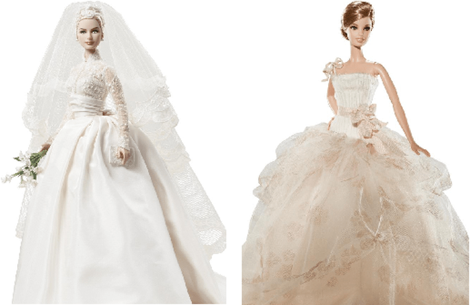 Grace Kelly (izqda.) y diseño nupcial de Vera Wang (dcha.). Foto: Barbie Collector.