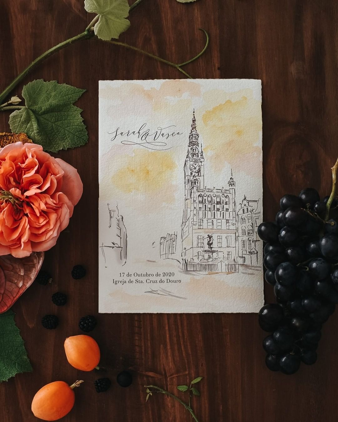 missal de casamento com desenho em aguarelas