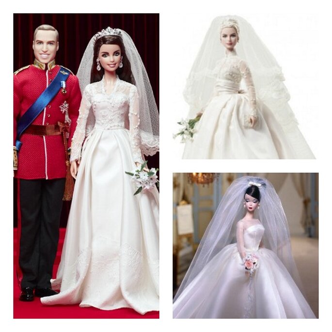 Will e Kate, Grace Kelly, e Maria Teresa reinterpretati da Barbie nelle loro nozze reali. Foto: www.barbiecollector.com
