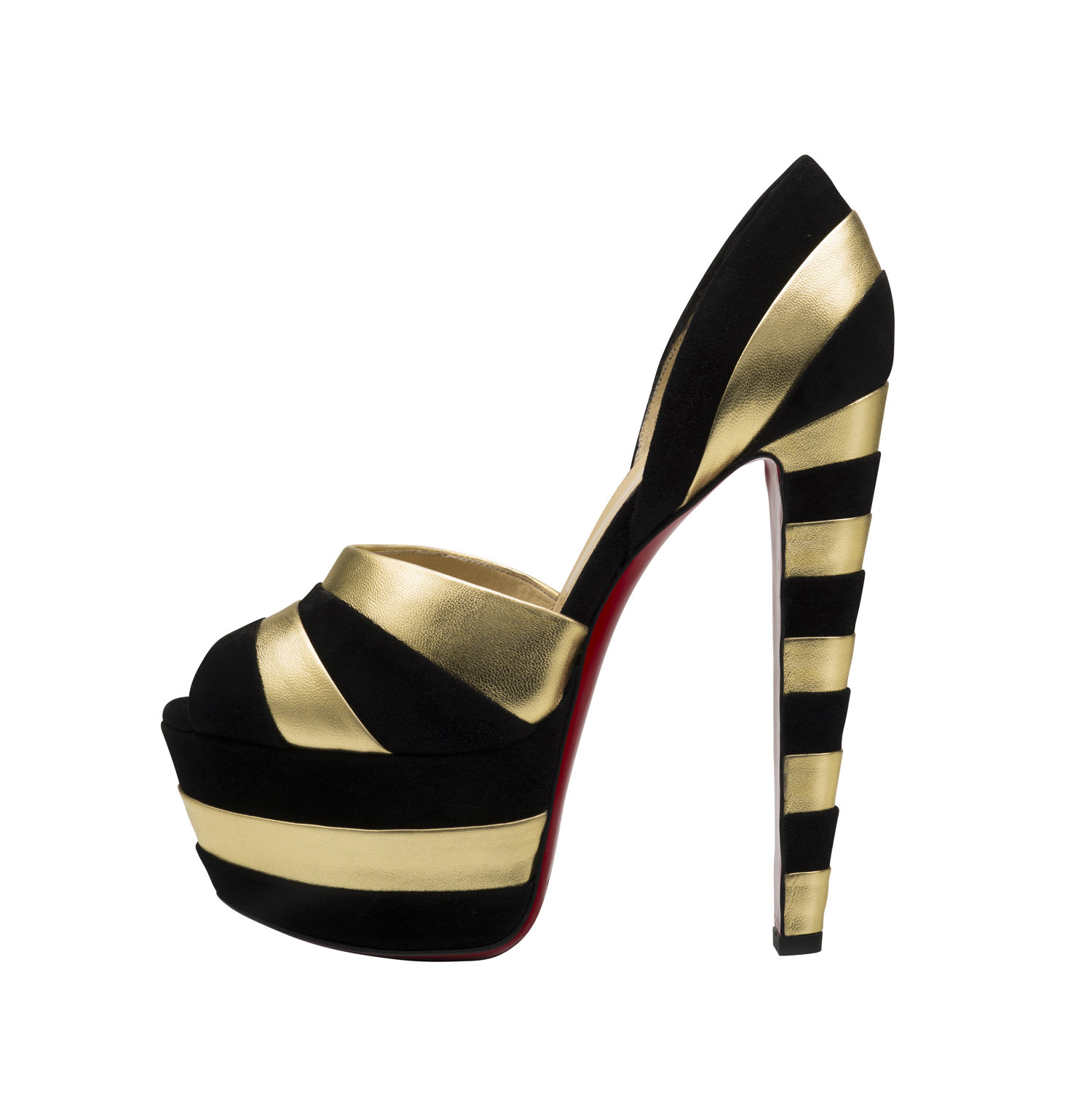 Christian Louboutin Bain de Soleil 160 Veau Velours Nappa Laminato Black Gold.