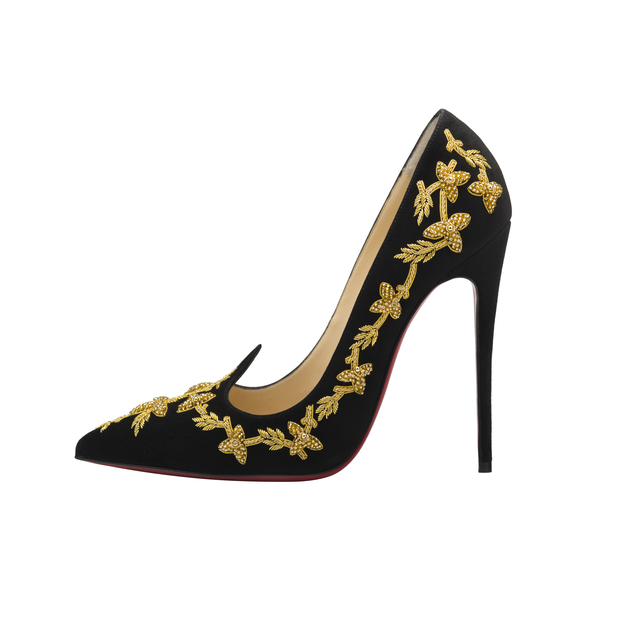 Christian Louboutin Gradipump 120 Suede Brode Black Gold.