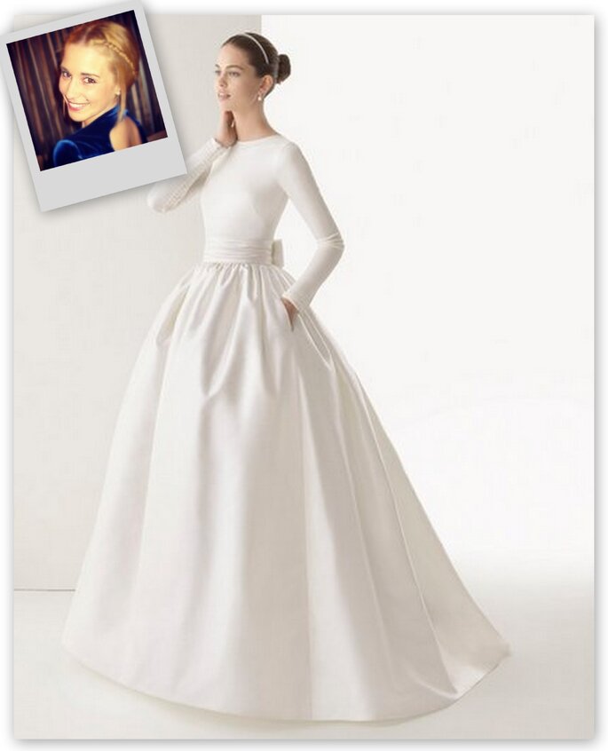 Sempre dizem que uma vez que passas o altar, nunca voltarias a escolher o vestido que usas-te no teu casamento. Sim, de facto esse dito vai comigo. Se voltasse a casar, para começar, escolheria outra época do ano, Inverno. O meu sonho seria casar rodeada de neve e com um lindo vestido de Rosa Clará. Adoro este vestido de noiva, a sua cor e o seu corte princesa fazem parte de um grande sonho. Sem dúvida, esta seria agora a minha escolha!
Vestido de noiva modelo Córcega, de Rosa Clará 2014. Credits: Rosa Clará