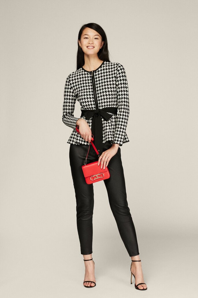 Jaqueta Houndstooth Jacquard Peplum Carolina Herrera