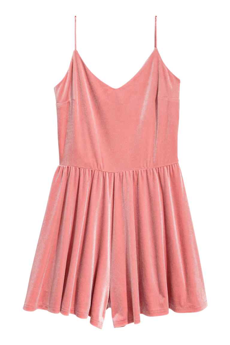 Macacão curto de veludo cor-de-rosa de H&M