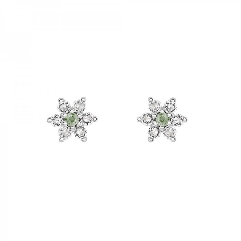 Brincos flor em prata com safiras verdes e topázios brancos. Créditos: Aristocrazy