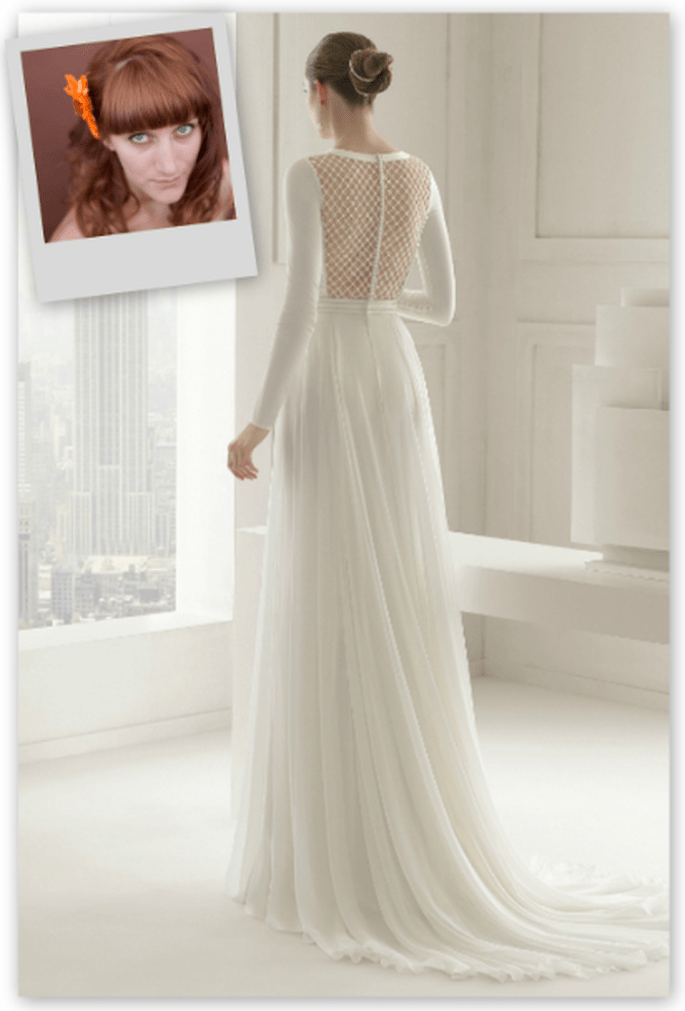Sempre gostei dos vestidos simples mas com um ar romântico. Sonho com celebrar um maravilhoso casamento de Inverno, por isso, sem dúvida, escolheria este modelo da desenhadora Rosa Clará, um vestido de estilo minimalista do qual estou apaixonada, desde o primeiro dia que o vi!
Vestido de noiva modelo Sidón, de Rosa Clará. Credits: Rosa Clará