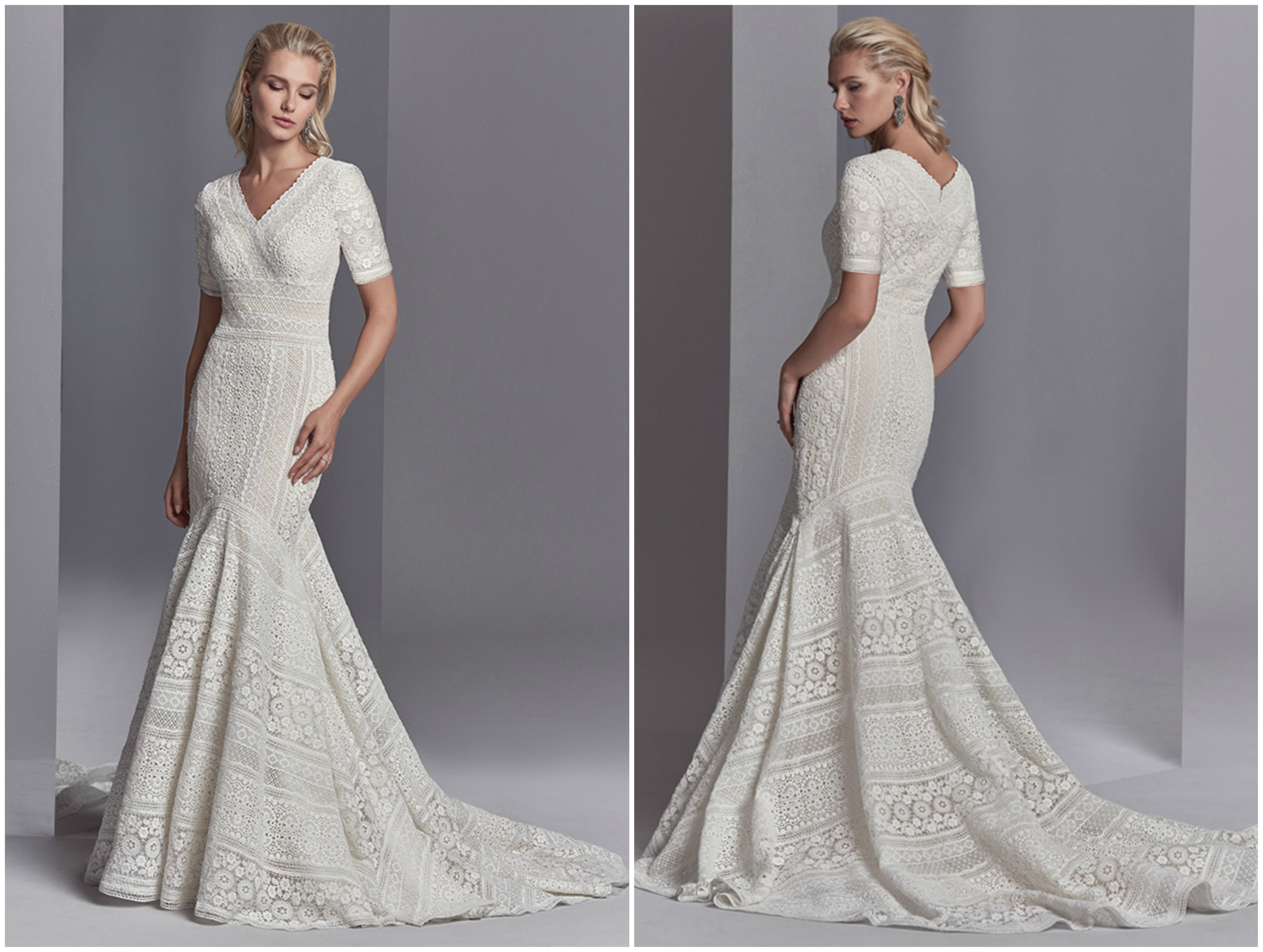 Este modesto vestido de noiva boho apresenta padrões de renda e motivos florais numa silhueta fit-and-flare, sendo completado por um decote em V e manga francesa. Acabamentos com fecho de correr.
<a href="https://www.maggiesottero.com/sottero-and-midgley/cooper-rose/11206?utm_source=zankyou&utm_medium=gowngallery" target="_blank">Sottero and Midgley</a>and Midgley</a>